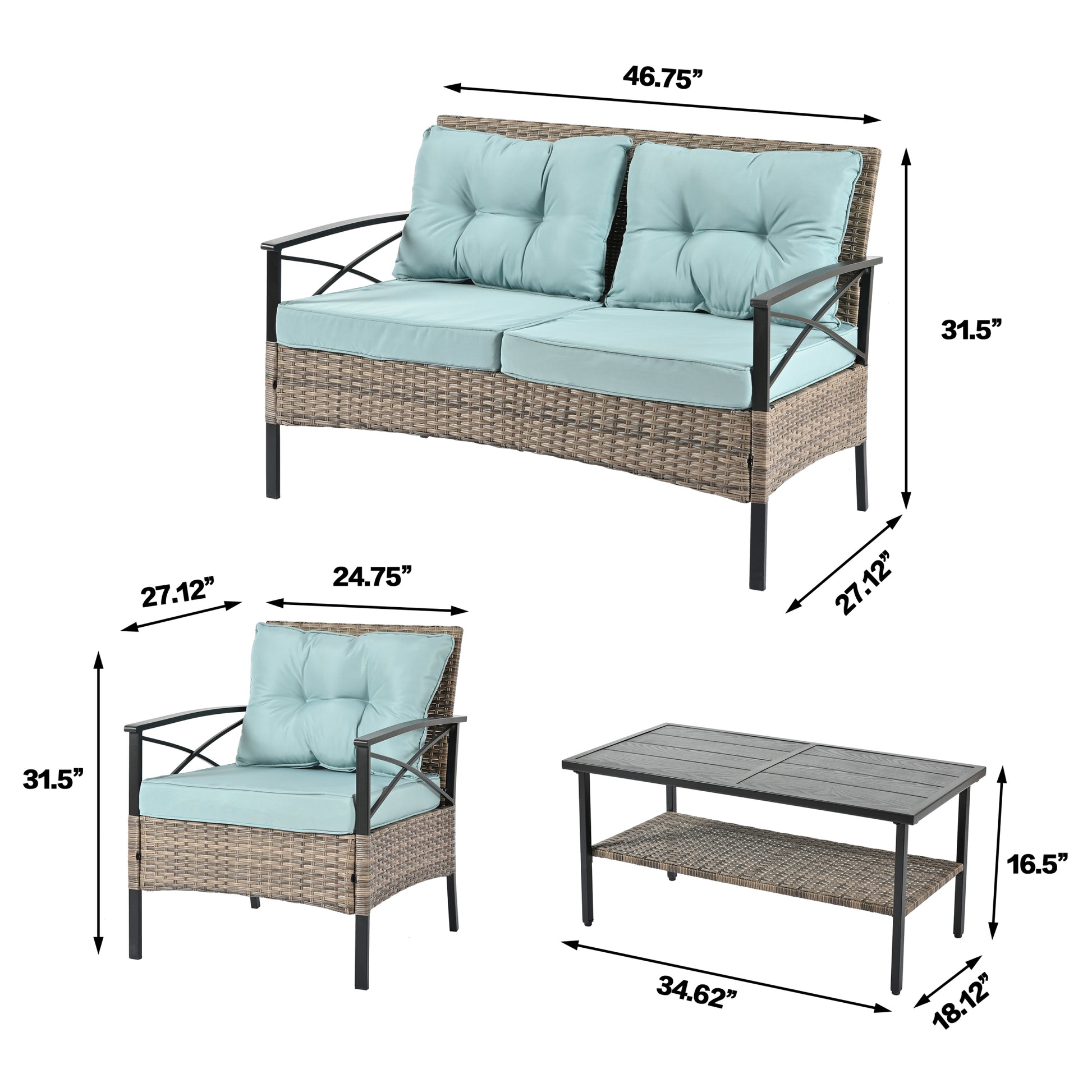 Patio Furniture, Outdoor Furniture, Seasonal Pe Wicker Furniture, Four Set Wicker Furniture With Black Metal Table Yes Brown Seats 4 Pe Rattan Iron Waterproof Fabric