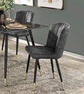 Modern Design Home Furniture Chairs Set Of 2, Charcoal Hued Velvet Upholstery Channel Tufting Black Metal Legs With Gold Finish Accent Charcoal Dining Room Modern,Ultra Modern Velvet