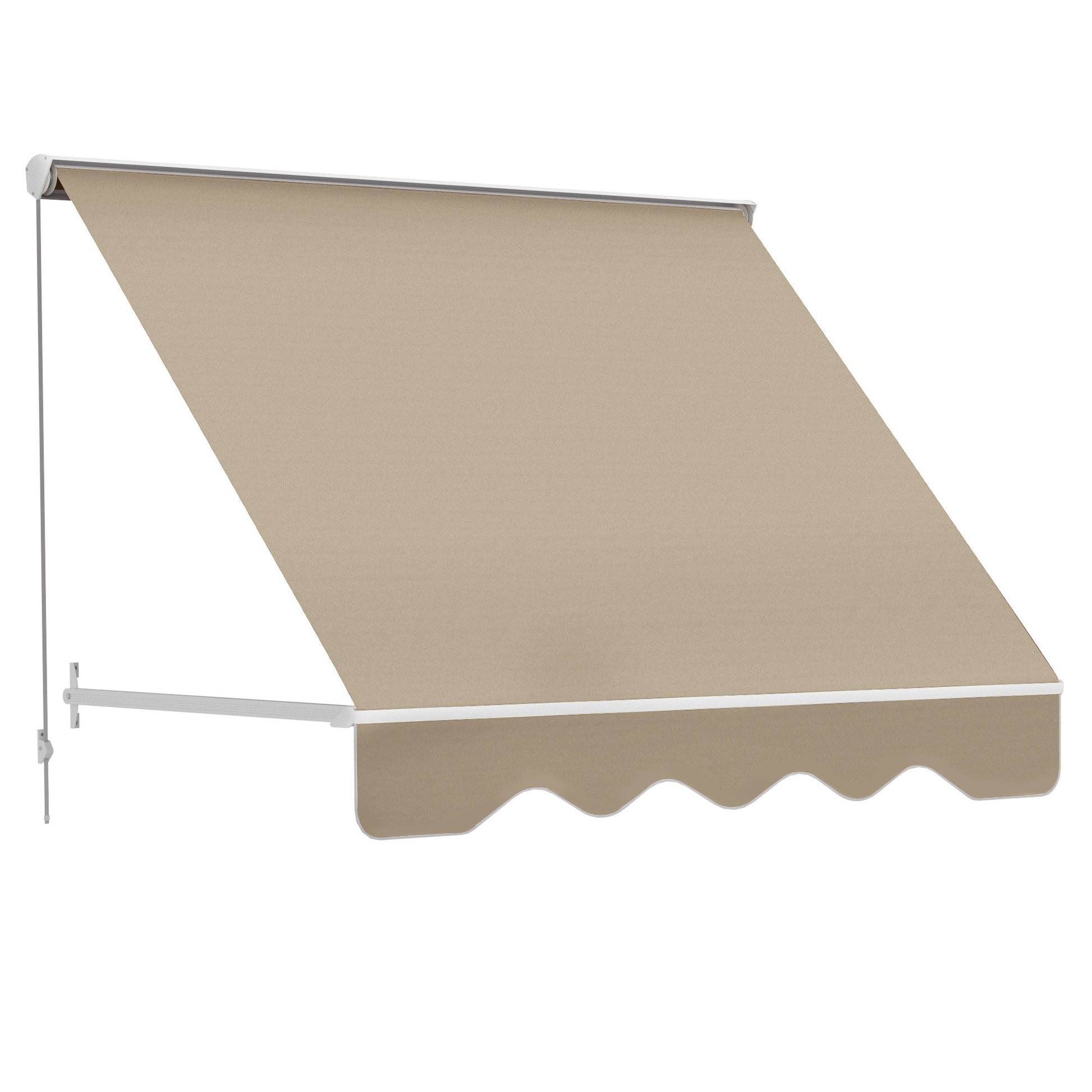 Outsunny 6' Drop Arm Manual Retractable Window Awning Sun Shade Shelter For Patio Balcony Outdoor, Aluminum, Cream White Brown White Polyester