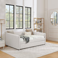 Full Size Daybed With Trundle Upholstered Sofa Bed, With Vertical Stripes, Linen Fabric, Beige 82.5