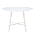 A Modern Minimalist Circular Dining Table With A 42 Inch Diameter White Patterned Tabletop And White Metal Legs. Suitable For Restaurants, Living Rooms, And Conference Rooms. White Mdf Metal