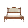 Full Size Wooden Platform Bed With Natural Rattan Headboard, Vintage Bed Frame With Wooden Slat Support, Walnut Expected Arrival Time: 08.23 Box Spring Not Required Full Walnut Wood