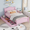 Twin Size Wood Platform Bed With Guardrails On Both Sides And Two Storage Drawers ,Pink Twin Pink Wood