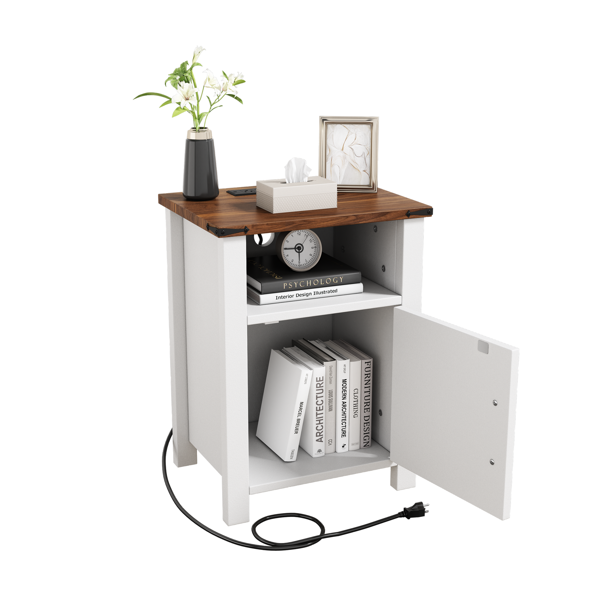 Night Stand Farmhouse Nightstand 18 Inch With Charging Station Usb Type C Port, Modern Couch End Table Side Table With Storage Shelf Magnetic Door Bedside Table For Bedroom Home Antique White Antique White Bedroom Rectangle Farmhouse,Modern Charging