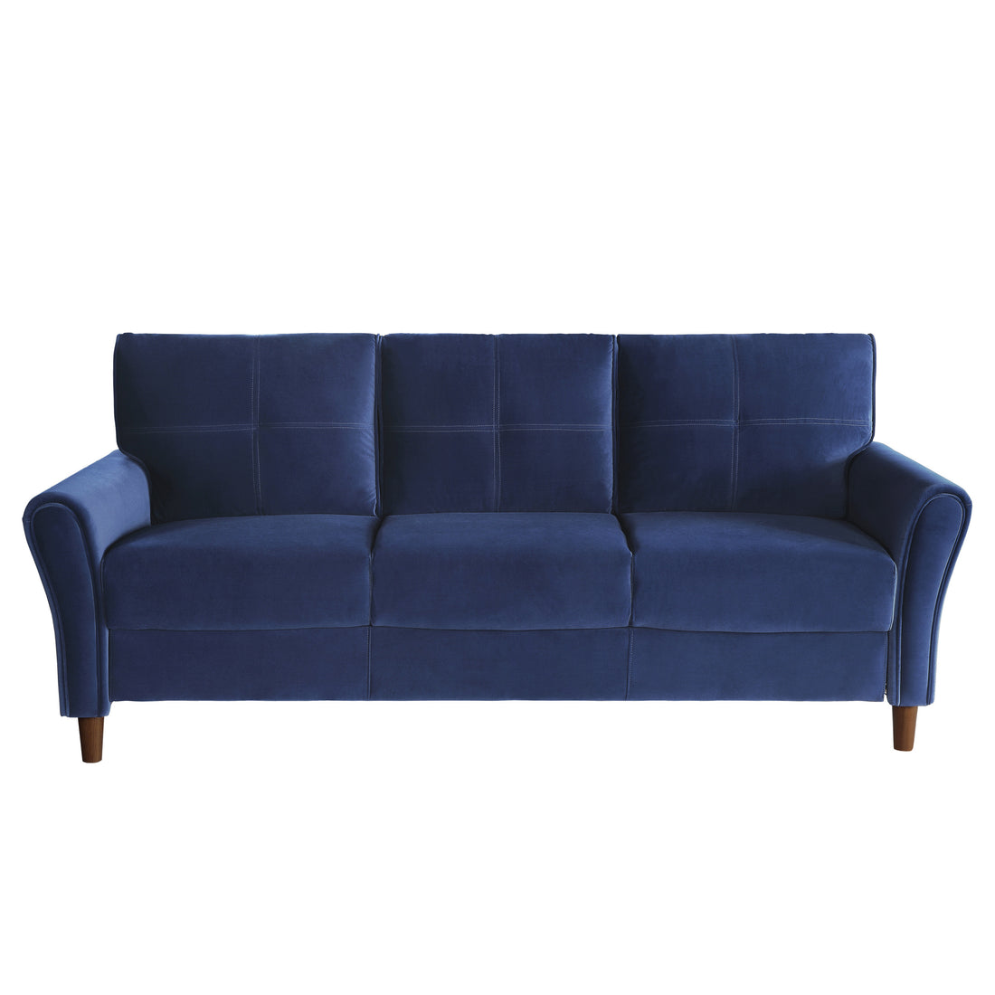 Blue Velvet Upholstery 1Pc Comfort Sofa Plush Seatbacks Tufted Detail Solid Wood Frame Modern Living Room Furniture Blue Velvet Wood Primary Living Space Modern Flared Arms Solid Wood 3 Seat