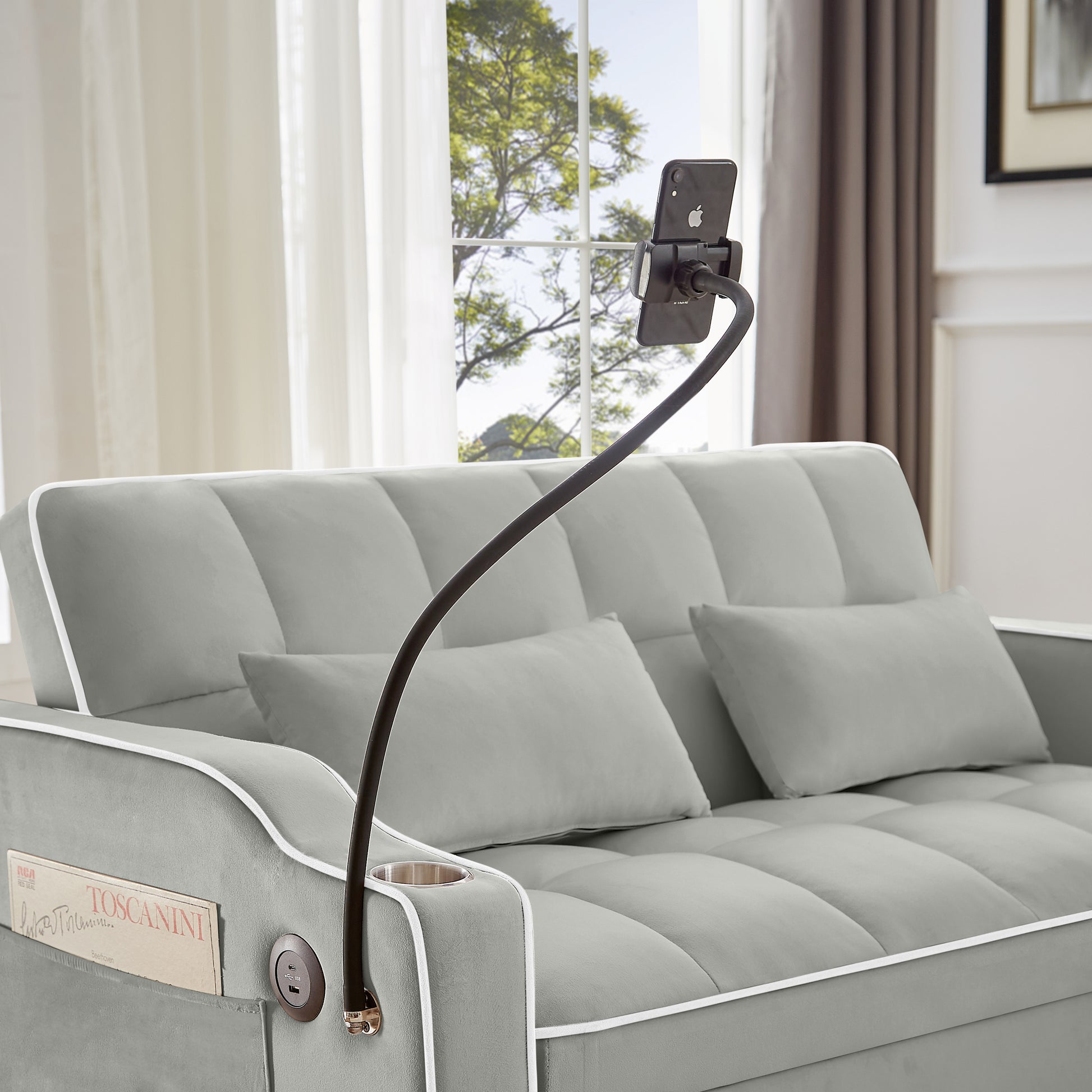 1 Versatile Foldable Sofa Bed In 3 Lengths, Modern Sofa Sofa Sofa Velvet Pull Out Bed, Adjustable Back And With Usb Port And Ashtray And Swivel Phone Stand Grey Gray Eucalyptus Solid Wood Mdf Resin 2 Seat