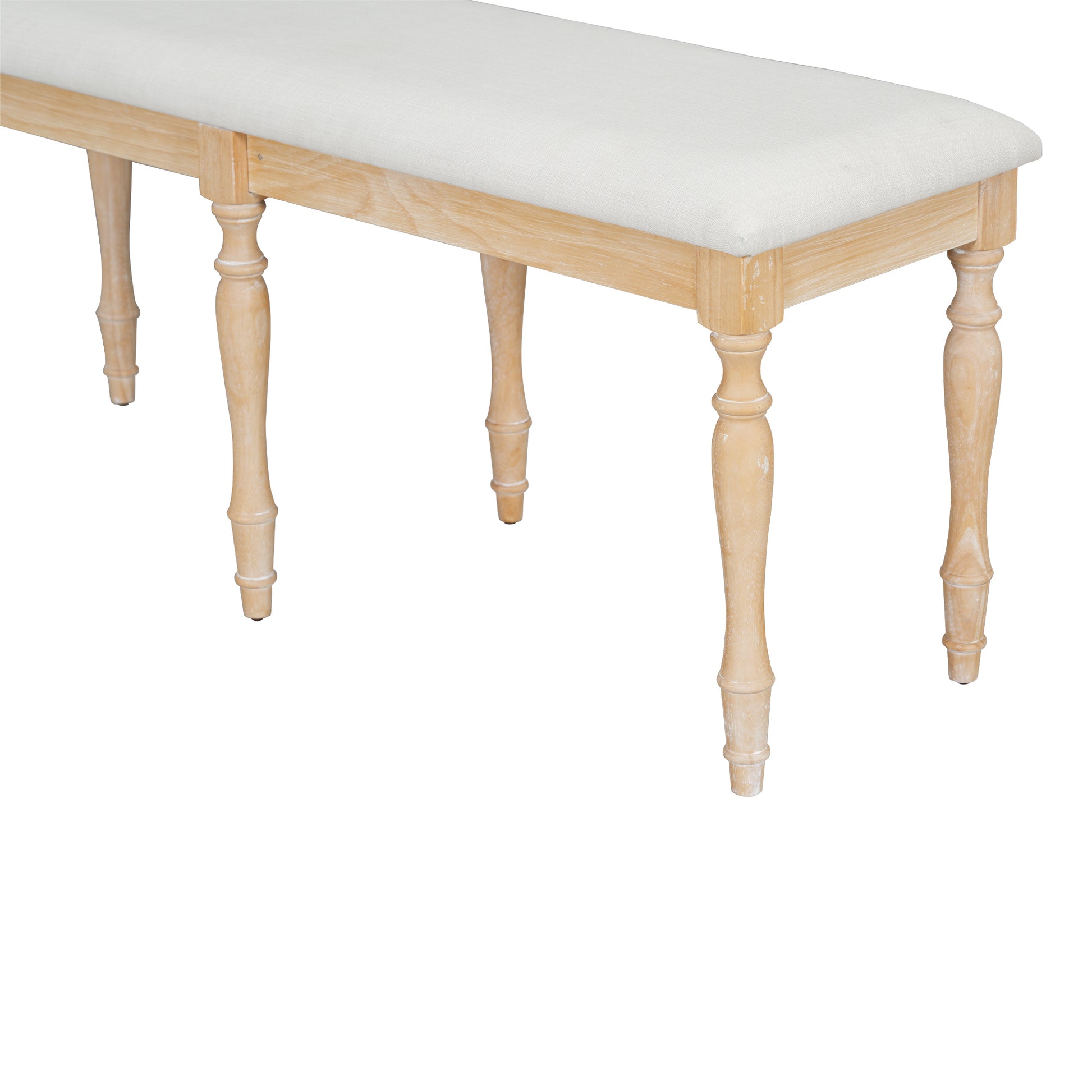 Vintage Traditional 50.4Inch Upholstered Dining Bench With 6 Solid Wood Legs, Natural Natural Dining Room Traditional Rubberwood Foam Rubber Wood