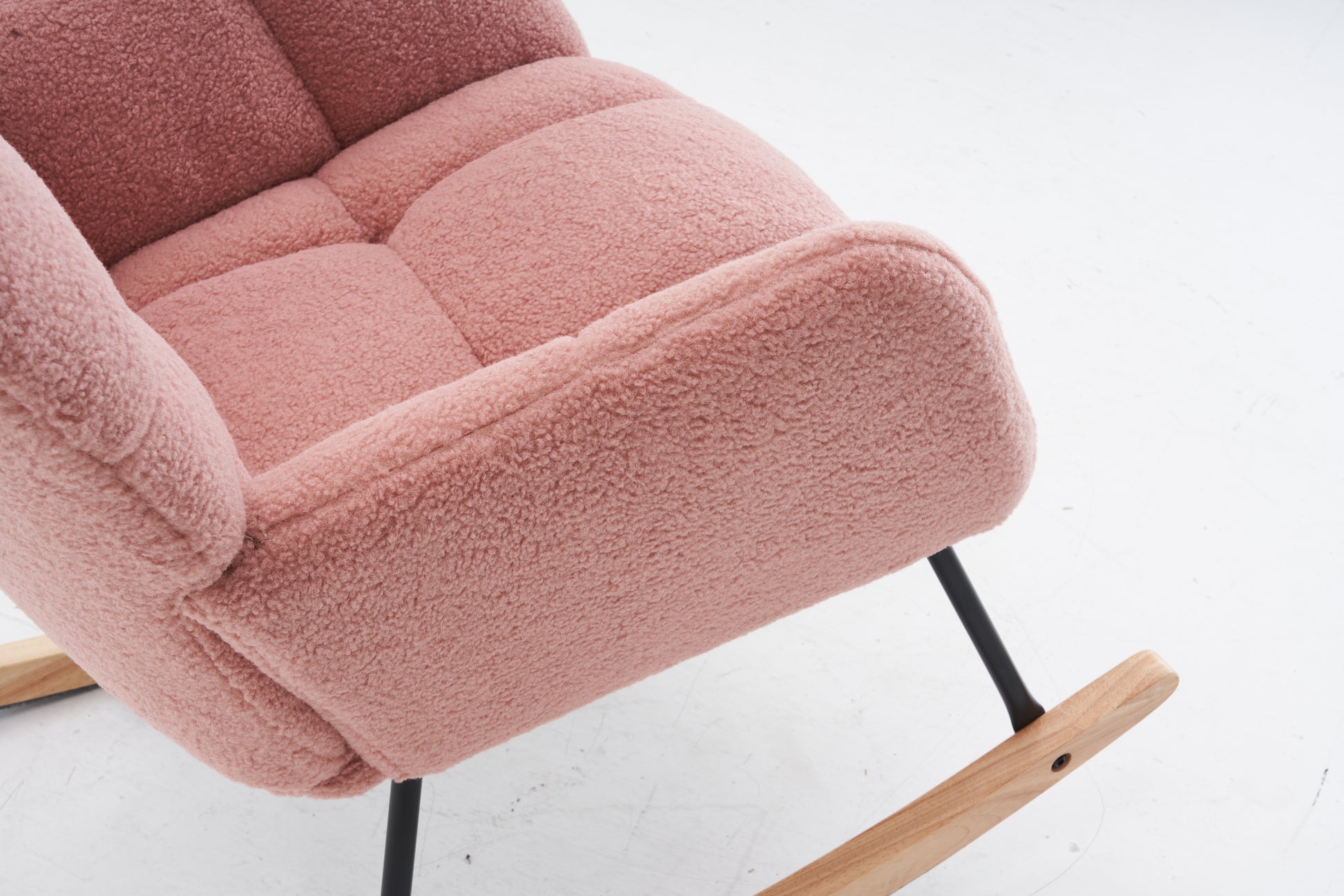 055 Teddy Fabric Upholstered Nursery Rocking Glider Chair Mid Century Modern Accent Arm Chair Padded Seat With High Backrest And Pillows For Living Room Bedroom Offices Pink Teddy Headrest Solid