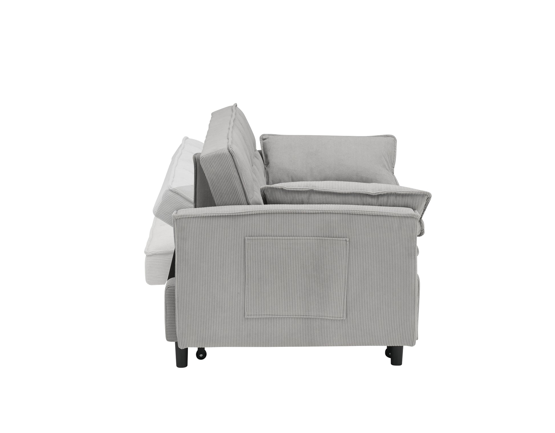 54.30 Inch Double Two Seat Casual Sofa With Pull Out Bed, Living Room Furniture, Light Grey Gray Corduroy 2 Seat