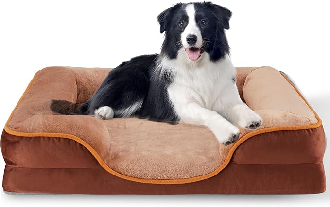 35'' Orthopedic Dog Bed For Large Dog, Memory Foam Dog Bed, Egg Crate Foam Dog Couch Bed With Washable Removable Cover, Brown Brown Faux Fur