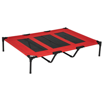 Pawhut 48" X 36" Elevateddog Bed Portable Pet Cot W Carry Bag Metal Framemesh Indoor And Outdoor Red Red Metal