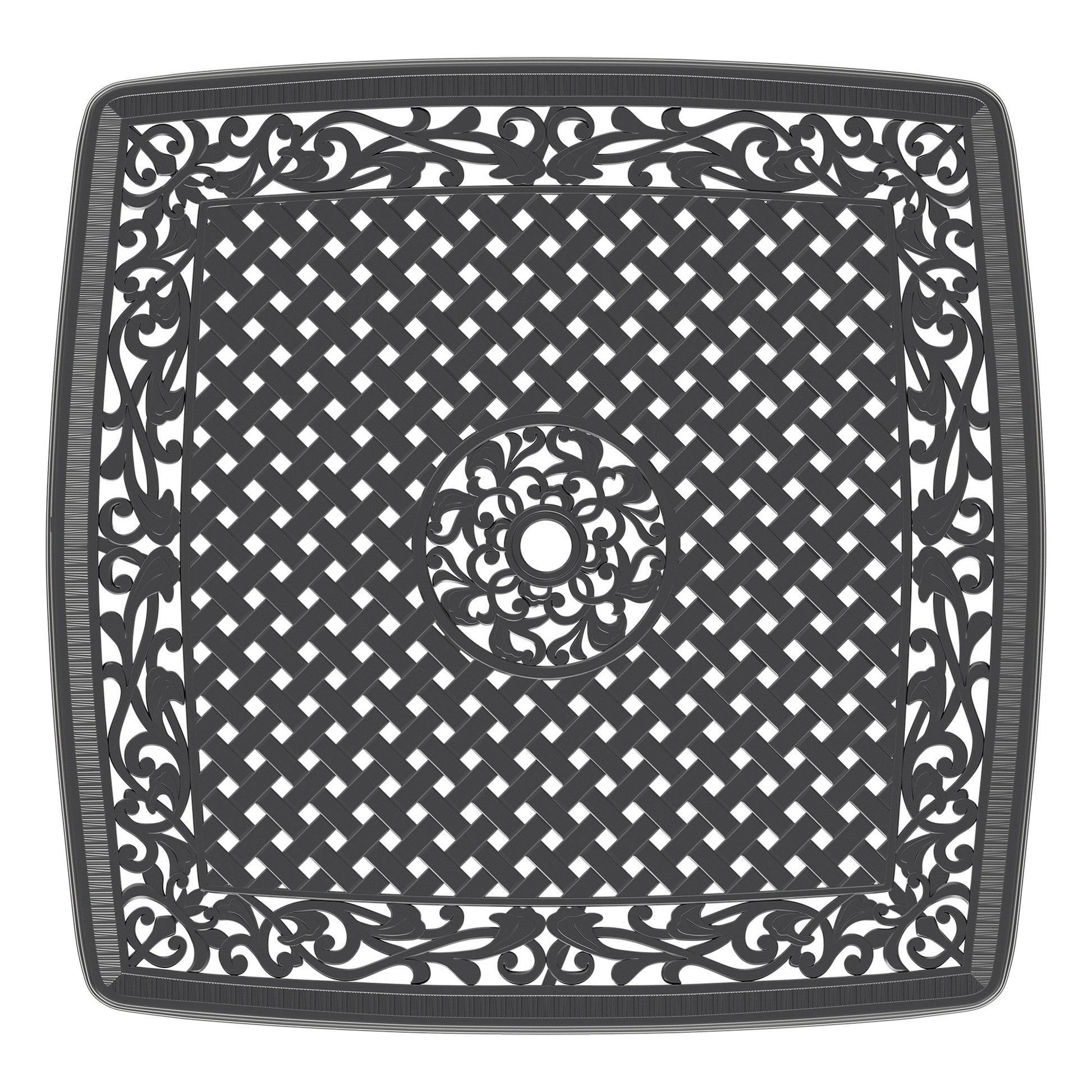 L37 39.37*W37 39.37 Inch Cast Aluminum Patio Dining Table With Black Frame And Umbrella Hole Complete Patio Set Black Rust Resistant Frame Garden & Outdoor Complete Patio Sets Aluminium