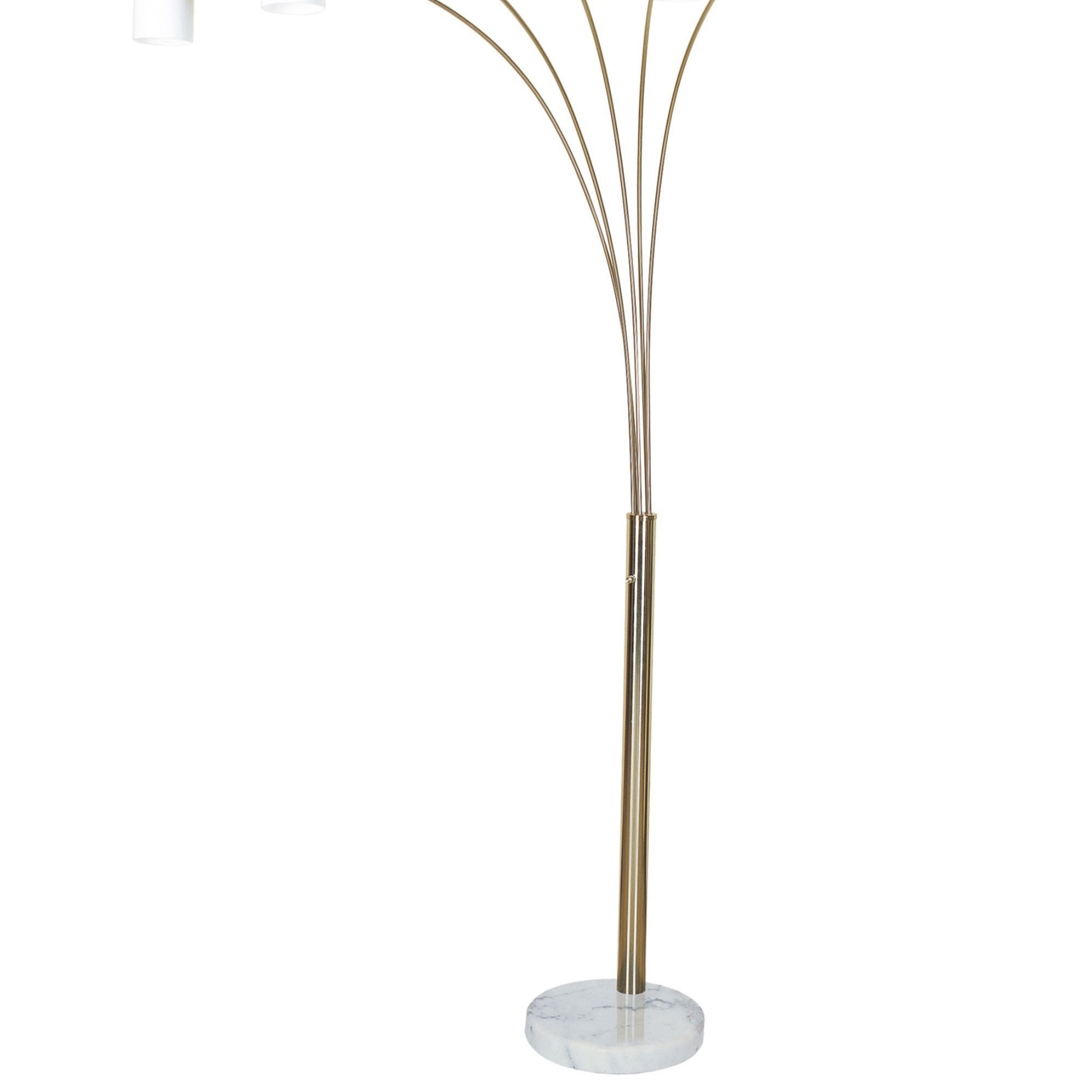 84" Tall Metal Floor Lamp With Nickel Finish And 5 White Shaded Arches Multicolor Metal