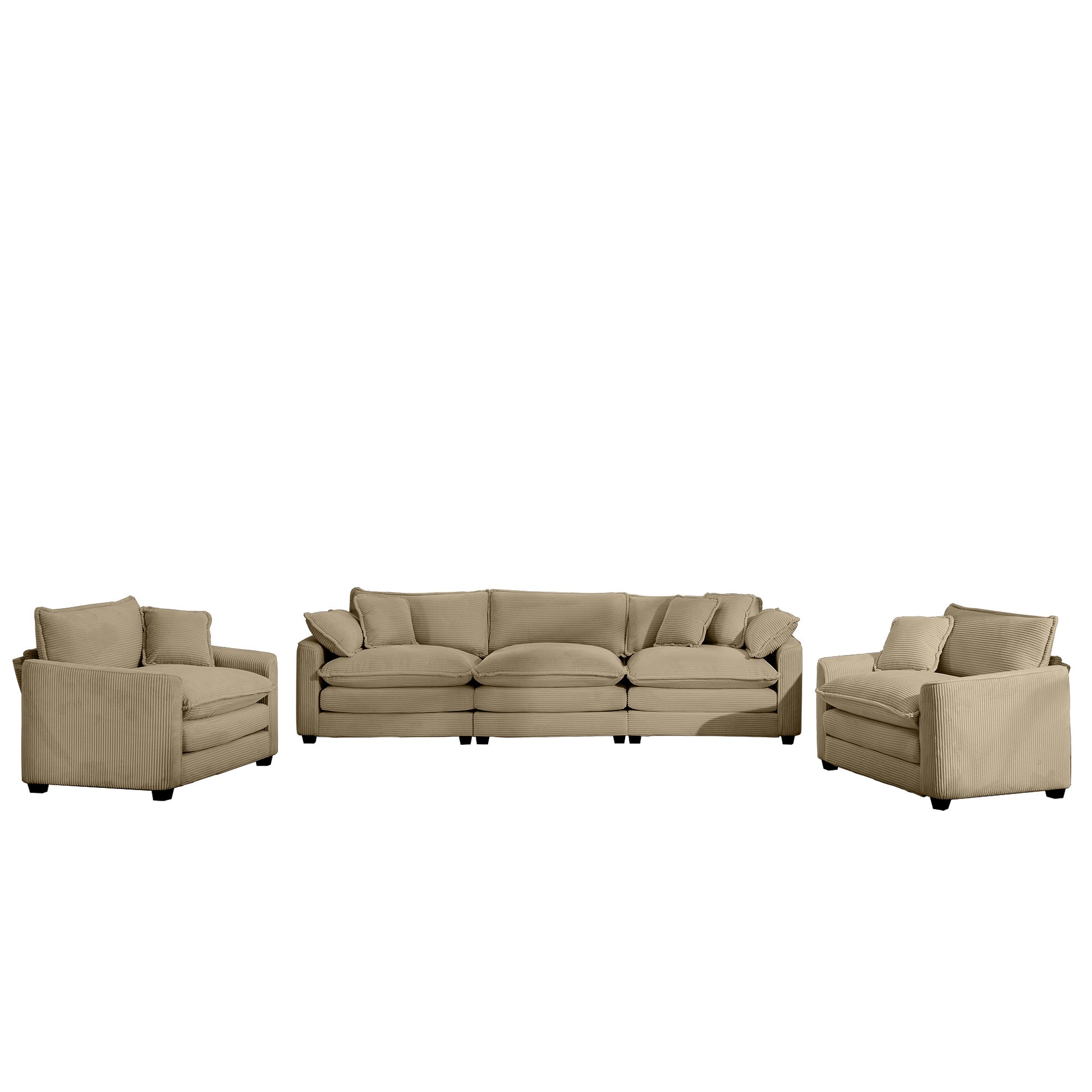 Luxurious And Sophisticated Sofa Set With Soft Cushions And Pillows, Home For Living Rooms And Clubs As Well As Home Theaters, Consisting Of Two Single Sofas And A 3 Seater Sofas In Tan Corduroy Fabri Tan Corduroy 5 Seat