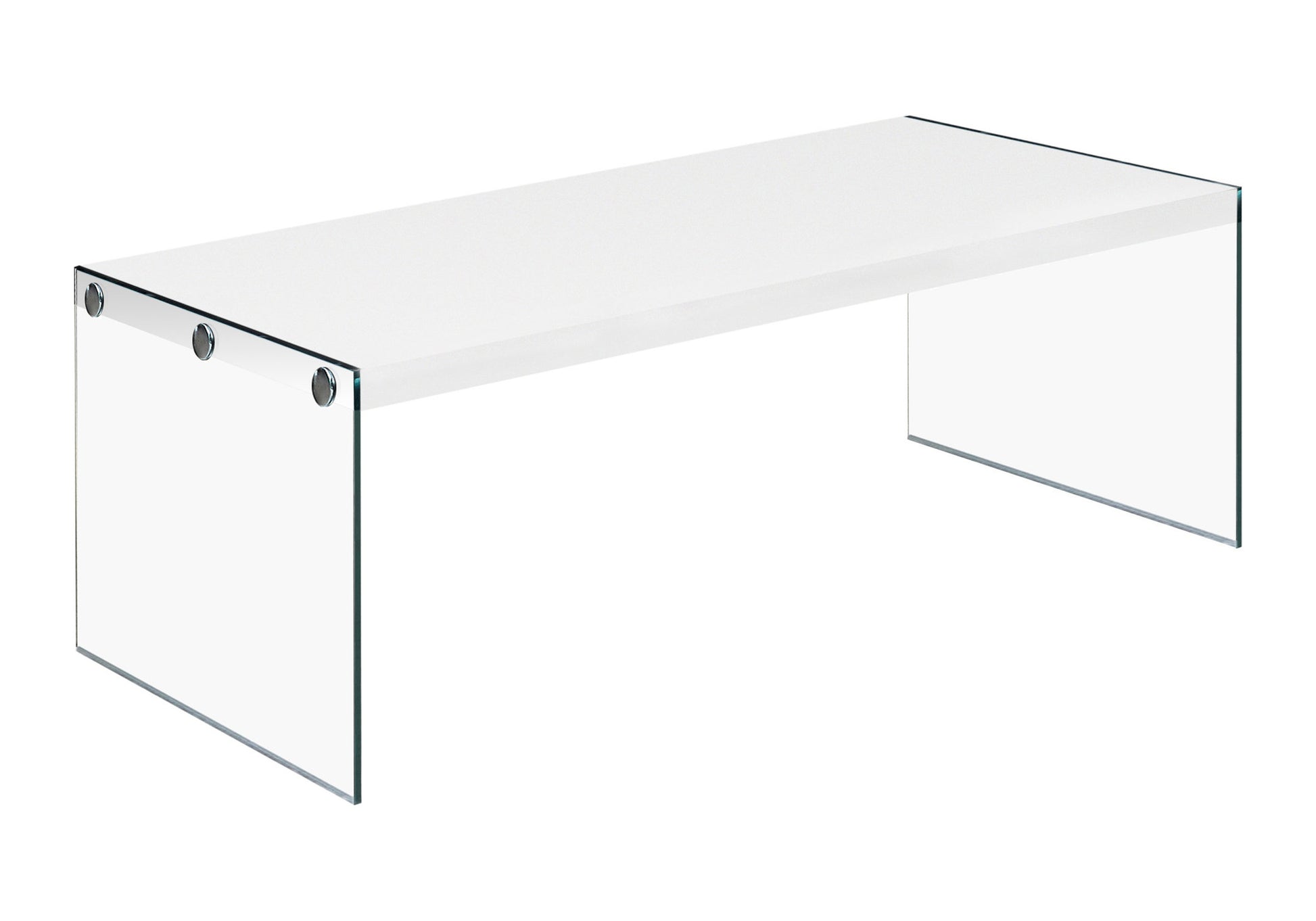 Coffee Table, Accent, Cocktail, Rectangular, Living Room, 44"L, Glossy White Laminate, Clear Tempered Glass, Contemporary, Modern White Mdf