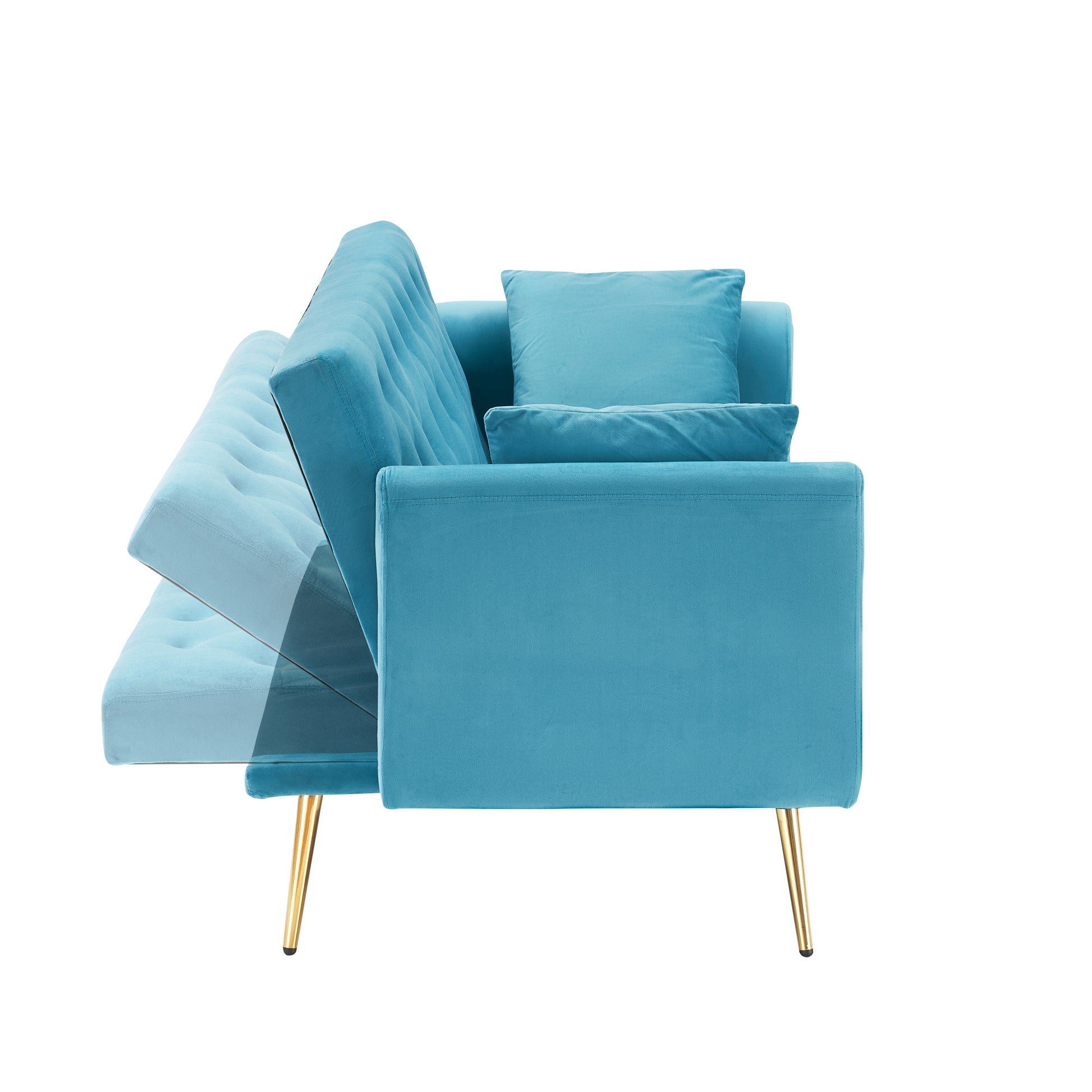 71 Inch Convertibleseat Sofa, American Retro, Light Blue Velvet, Suitable For Small Living Room, Bedroom, Office Light Blue Velvet 2 Seat