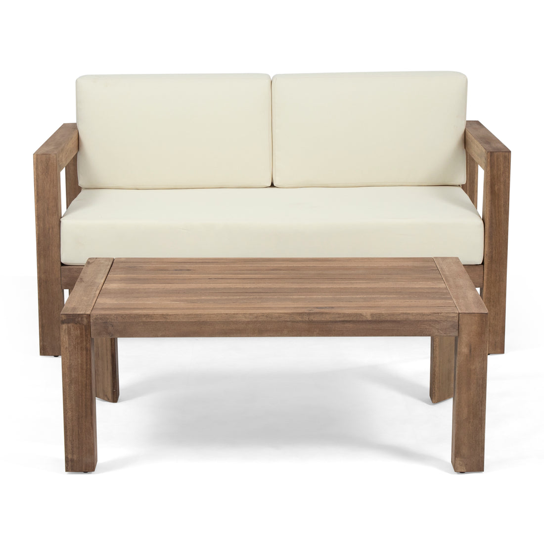 Genser Seat & Coffee Table Beige Brown Acacia Wood