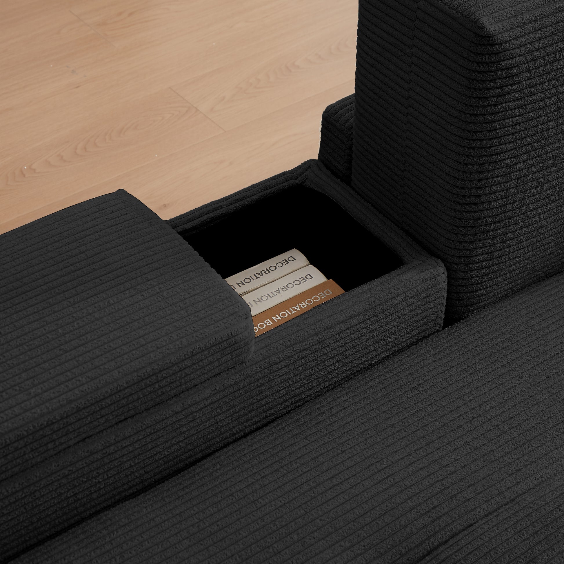Convertible 3 In 1 Sleeper Sofa And Sectional Sofa With 4 Storage Space For Living Room,Corduroy Couch With 4 Pillows,Corduroy Black Corduroy 3 Seat