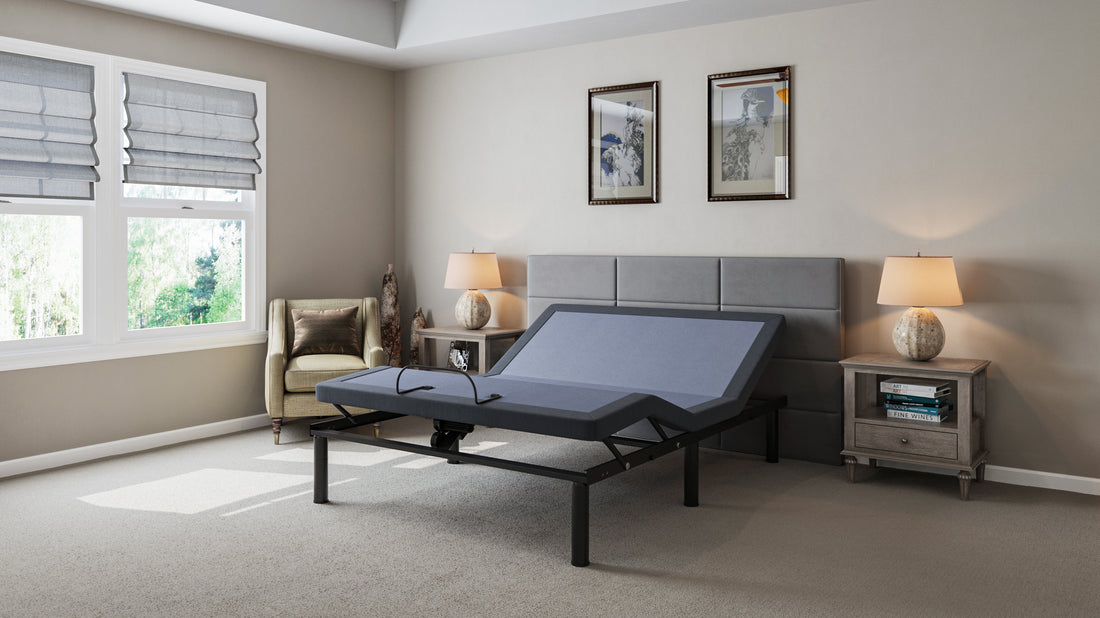 Bt2000 King Adjustable Bed Base With Full Range Positions Adjustment Box Spring Not Required King Blue Grey Steel
