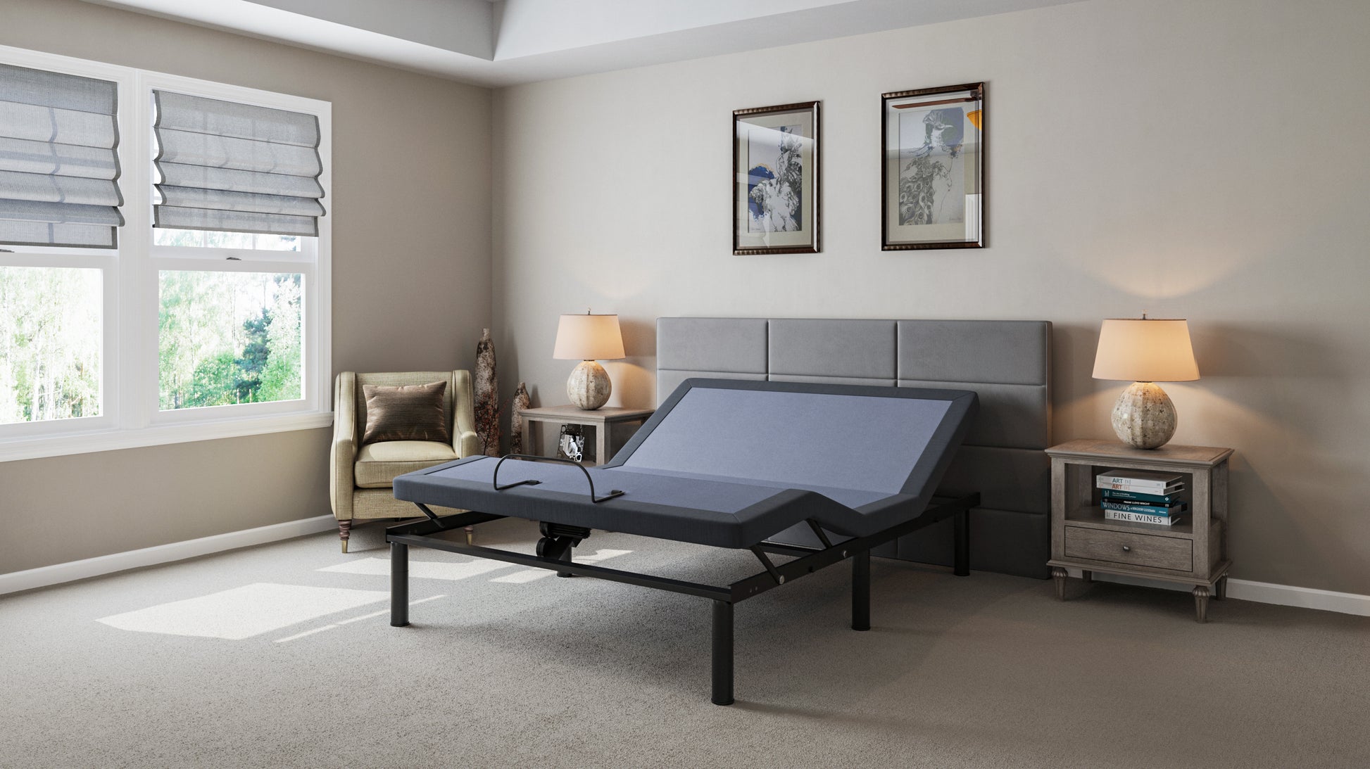 Bt2000 King Adjustable Bed Base With Full Range Positions Adjustment Box Spring Not Required King Blue Grey Steel