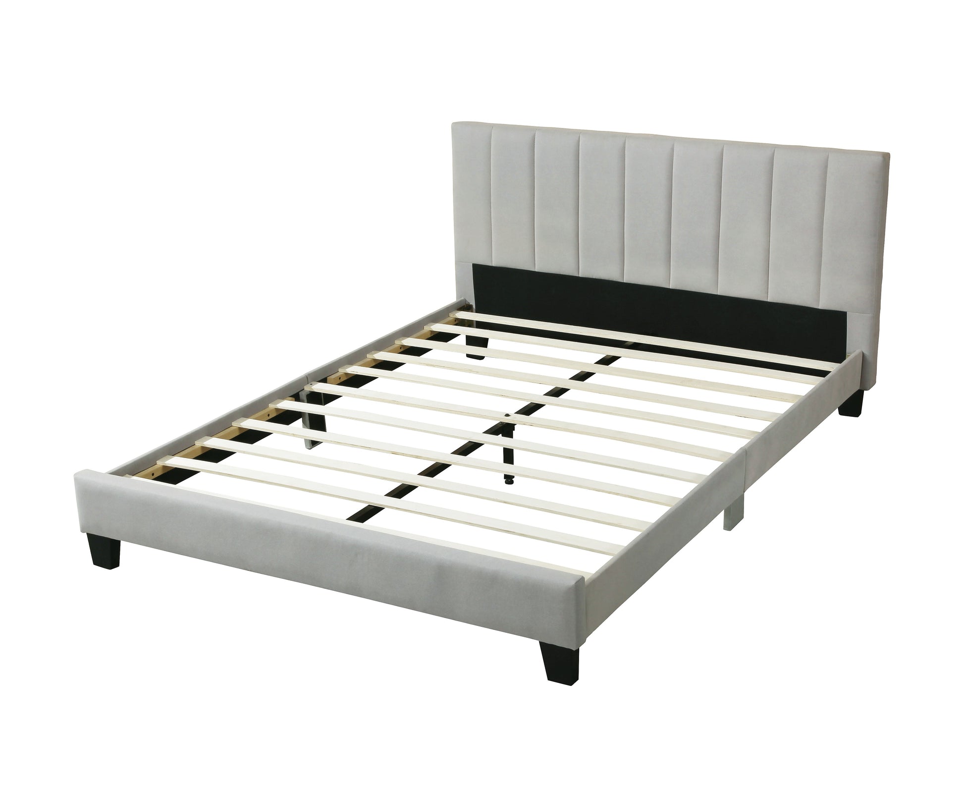 1Pc Queen Size Bed Beautiful Gray Polyfiber Vertical Tufted Hb Platform Bedframe Slats Bedroom Furniture Box Spring Not Required Queen Grey,Light Gray Wood Bedroom Modern,Transitional Rubberwood Bed