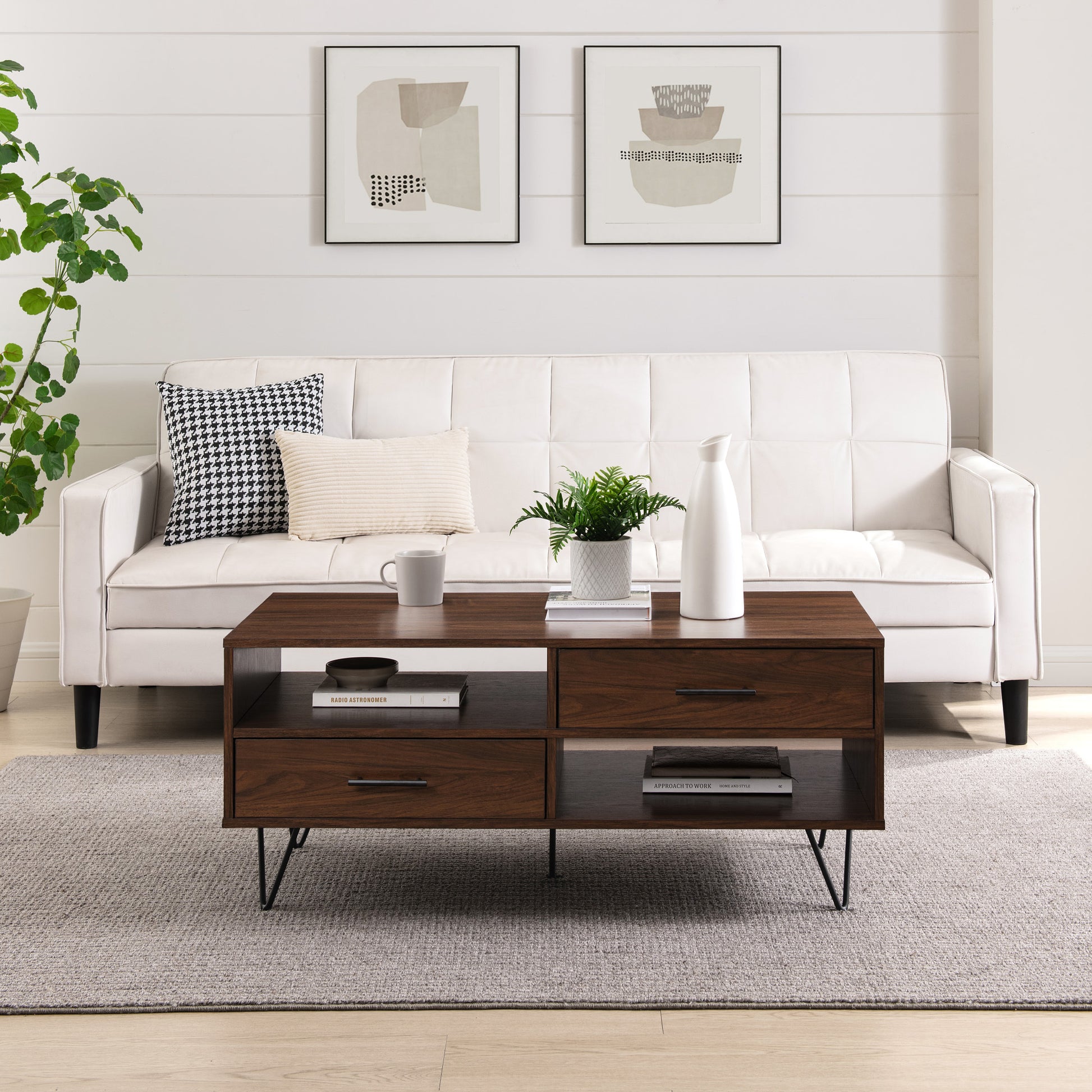 Modern Hairpin Leg Coffee Table Dark Walnut Dark Brown Mdf Mdf