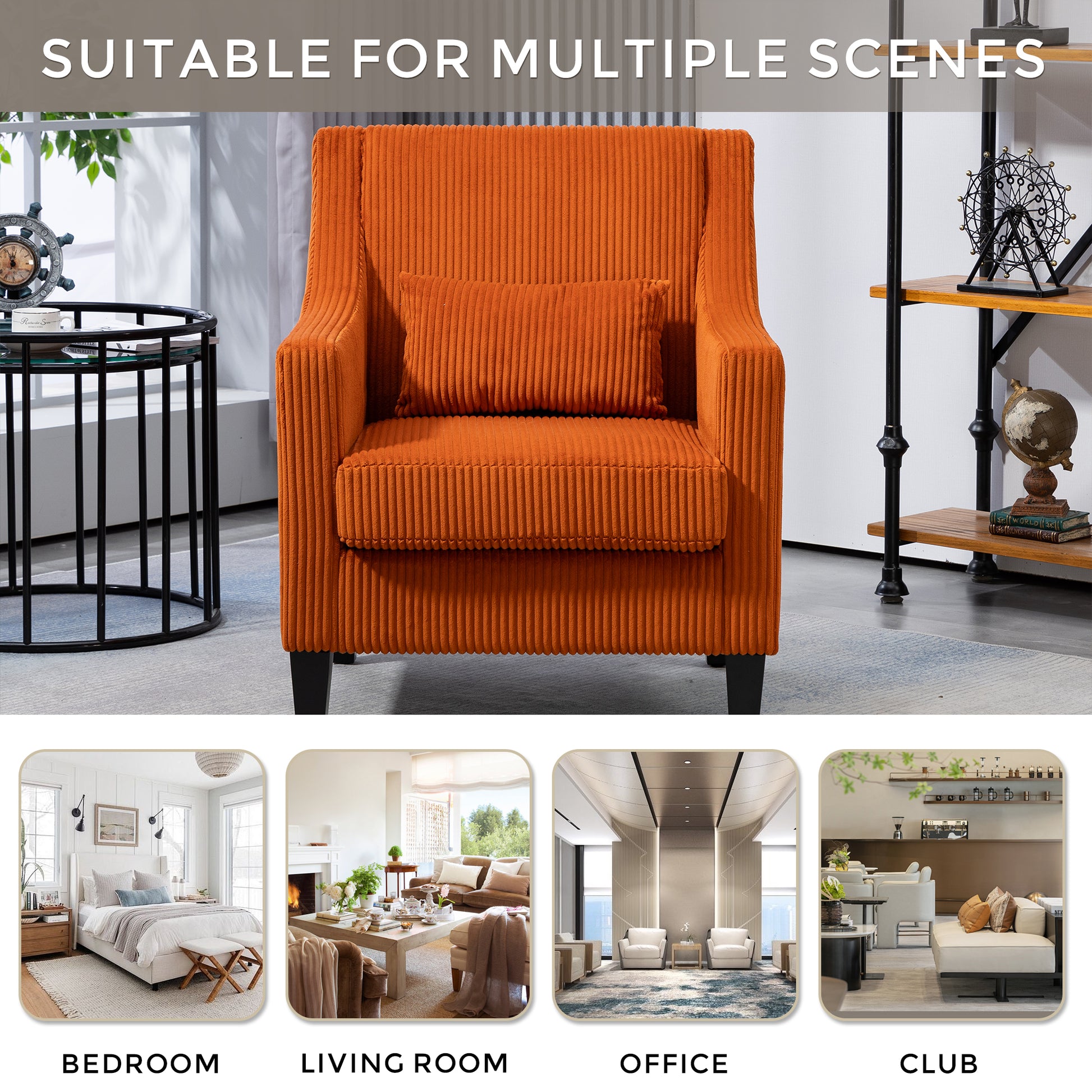 Coolmore Modern Accent Chair,Upholstered Armchair With Scooped Arms For Bedroom,Apartment,Studio,Office,Waiting Room Orange Corduroy Orange Primary Living Space Foam Corduroy