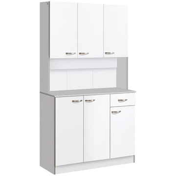 Homcom 71" Modern Freestanding Kitchen Buffet Hutch With Server And Storage White Particle Board