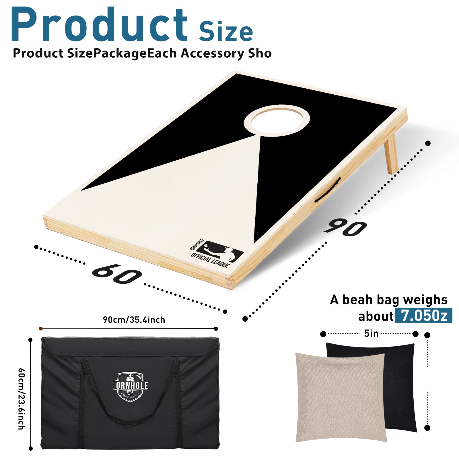 Solid Wood Premium Cornhole Set 3 Feet X 2 Feet Game Boards, Includes Set Of 8 Corn Hole Toss Bags Black White Wood