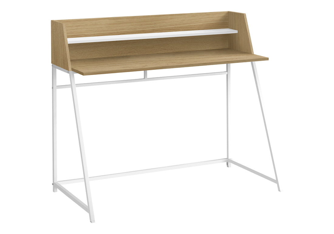 Computer Desk, Home Office, Laptop, Storage Shelves, 48"L, Work, Natural Laminate, White Metal, Contemporary, Modern Natural Particle Board