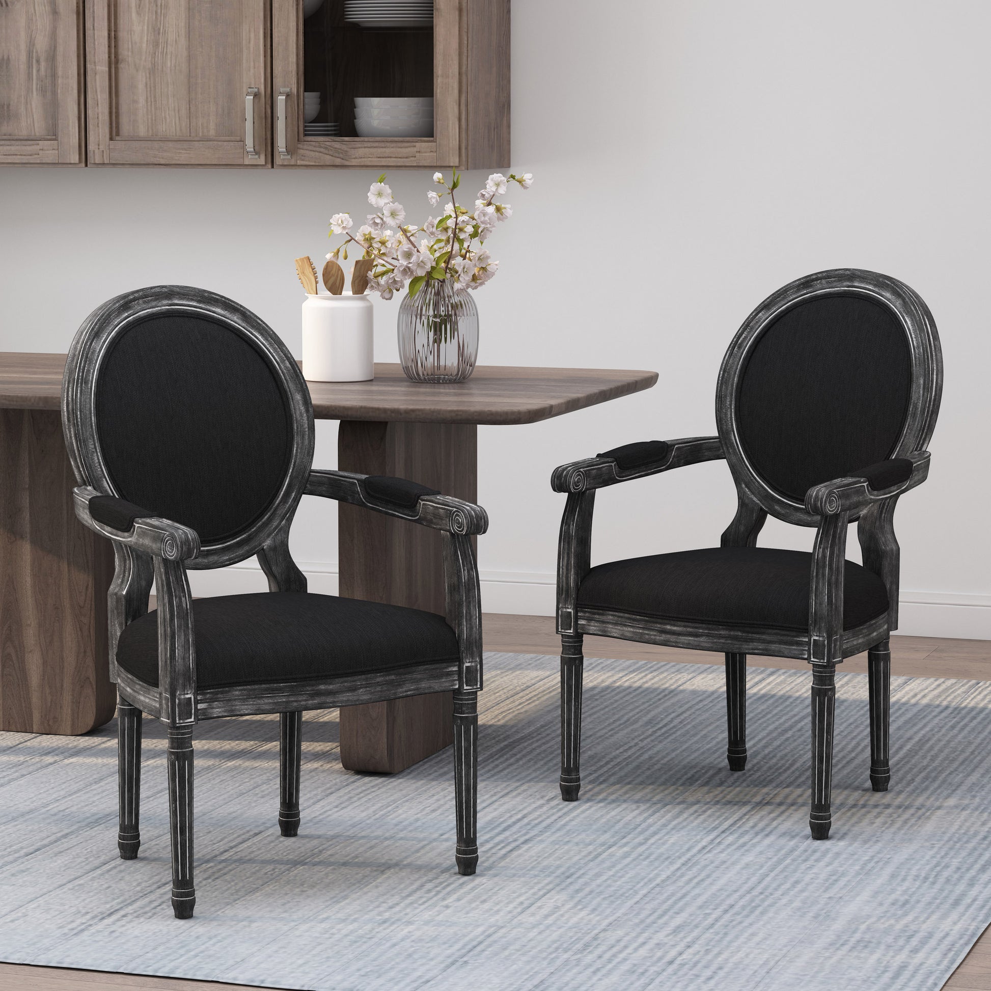 Dining Chair Mp2 Set Of 2 Black Wood Fabric