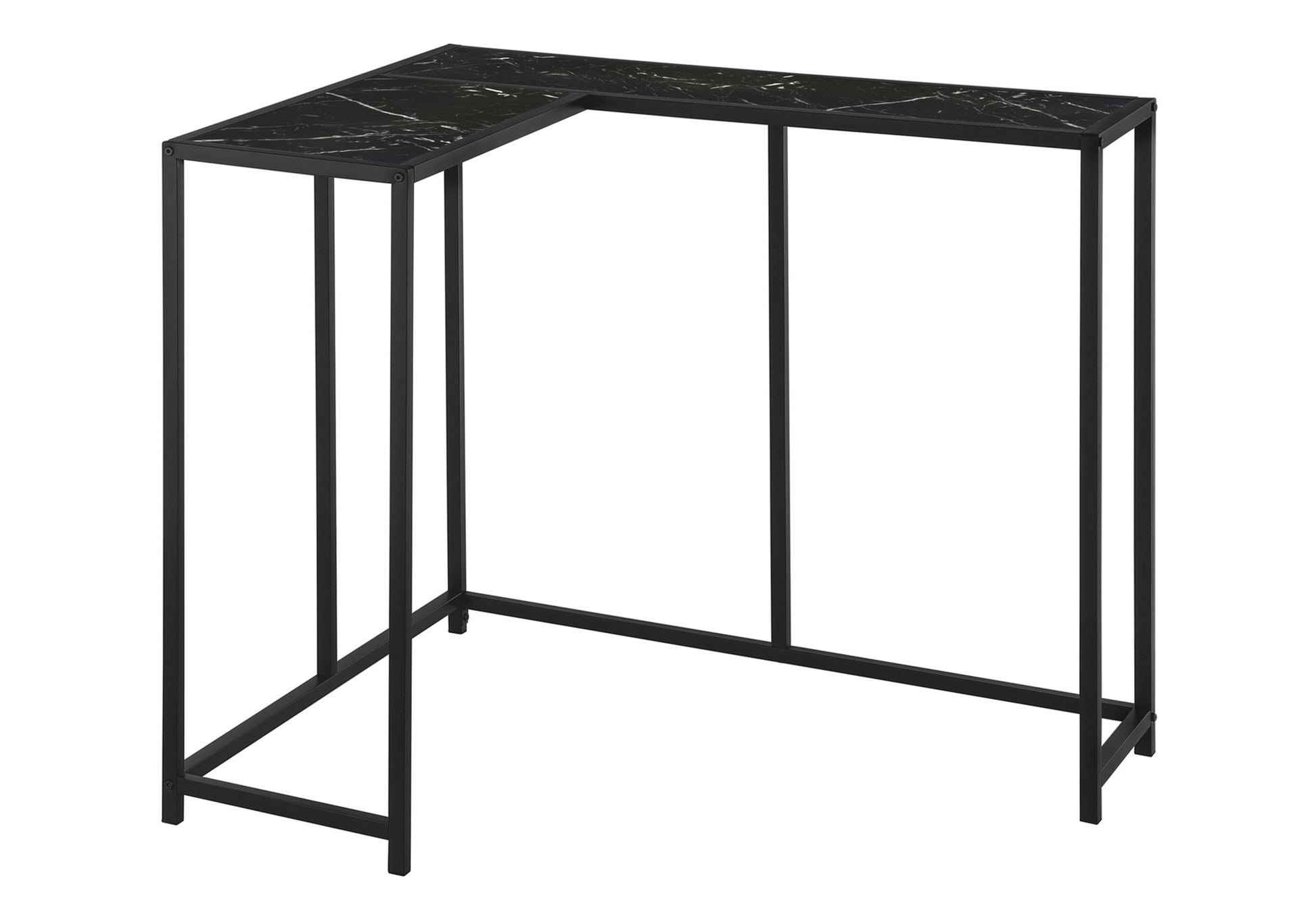 Accent Table, Console, Entryway, Narrow, Corner, Living Room, Bedroom, Black Marble Look Laminate, Black Metal, Contemporary, Modern Black Particle Board