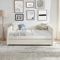 Daybed With Trundle Upholstered Tufted Sofa Bed, Full Size, Boucle Fabric, Beige 83