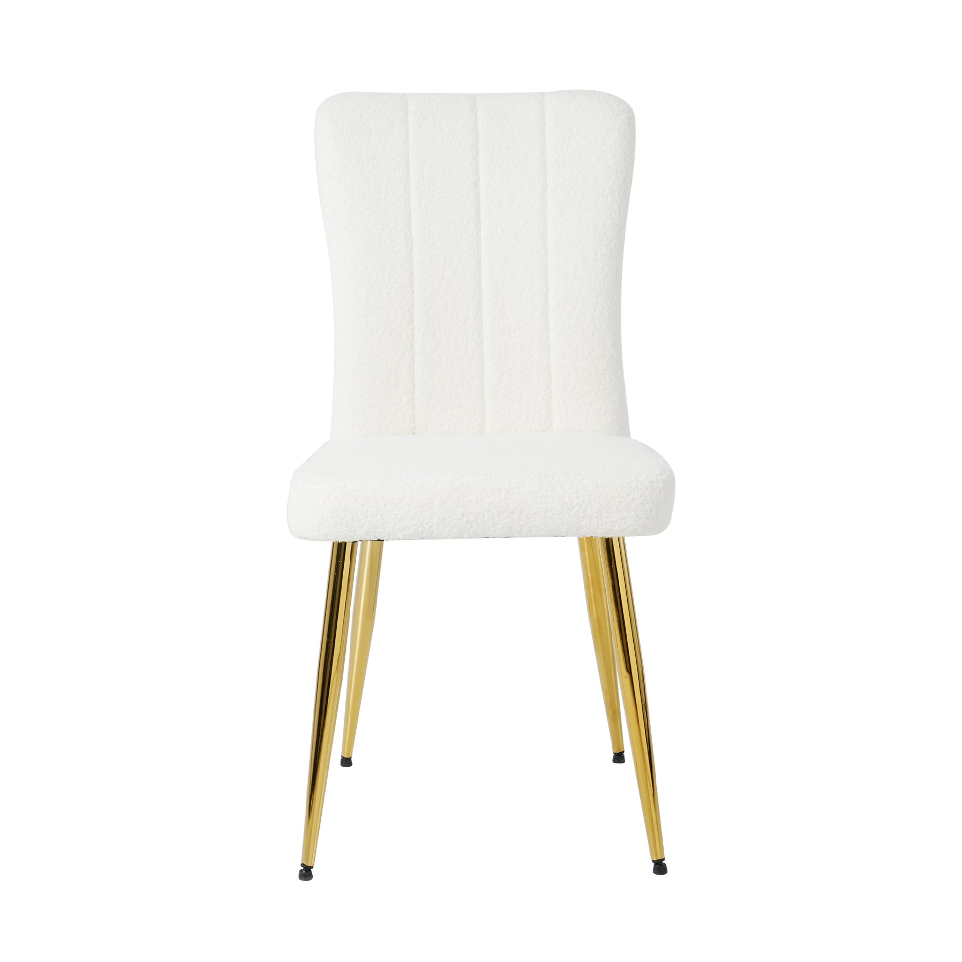 Modern White Teddy Wool Dining Chair, Upholstered Chair With Fabric Accent Side Chair With Gold Plated Metal Legs For Family Furniture Living Room, Bedroom, Kitchen, Dining Room Set Of 4 Metal White