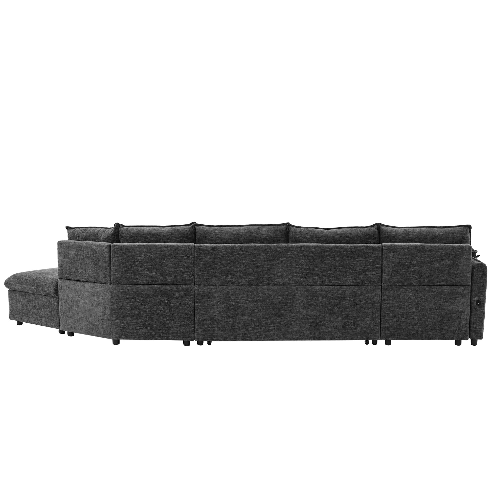 146.9" L Shaped Sofa Sectional Sofa Couch Pull Out Sofa Bed With A Movable Storage Ottoman, A Storage Chaise Lounge And Two Usb Ports For Living Room, Grey Grey Foam Linen 5 Seat