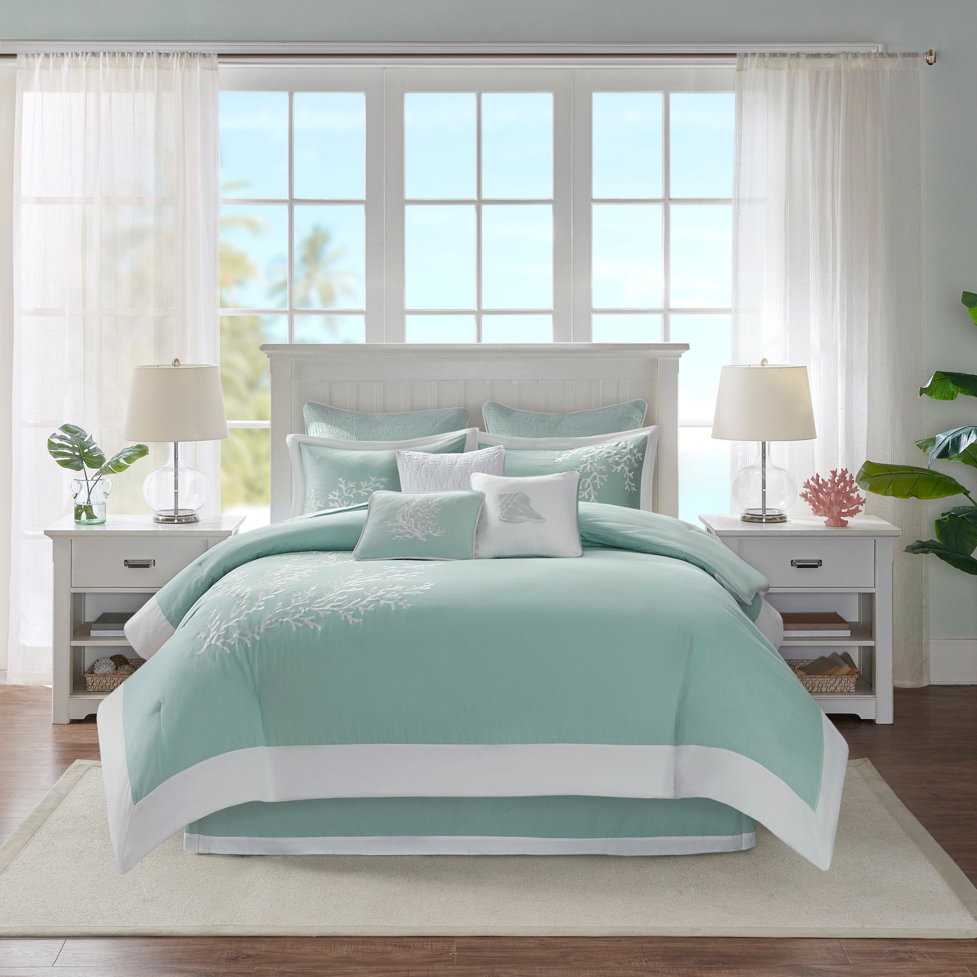 Oversized Cotton Jacquard Comforter Set Aqua King King Aqua Cotton