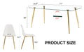 Table And Chair Set.Modern Rectangular Glass Dining Table With Tempered Glass Countertop And Golden Metal Legs, Paired With Multiple Transparent High Quality Pet Dining Chairs With Golden Legs. Gold Seats 8 Tempered Glass