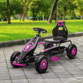 Aosom Kids Pedal Go Kart Ride On Toy With Ergonomic Comfort, Pedal Car With Tough, Wear Resistant Tread, Go Cart Kids Car For Boys & Girls With Suspension System, Safety Hand Brake, Ages 5 12, Pink Pink Plastic