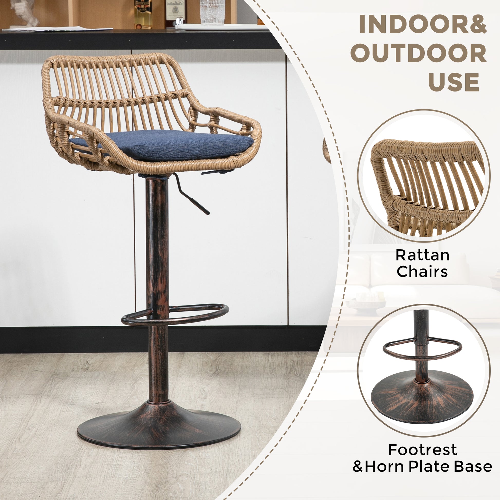 Coolmore Modern Swivel Bar Stools Set Of 2 Adjustable Counter Height Chairs With Footrest For Kitchen, Dining Room Blue Blue Primary Living Space Foam Linen