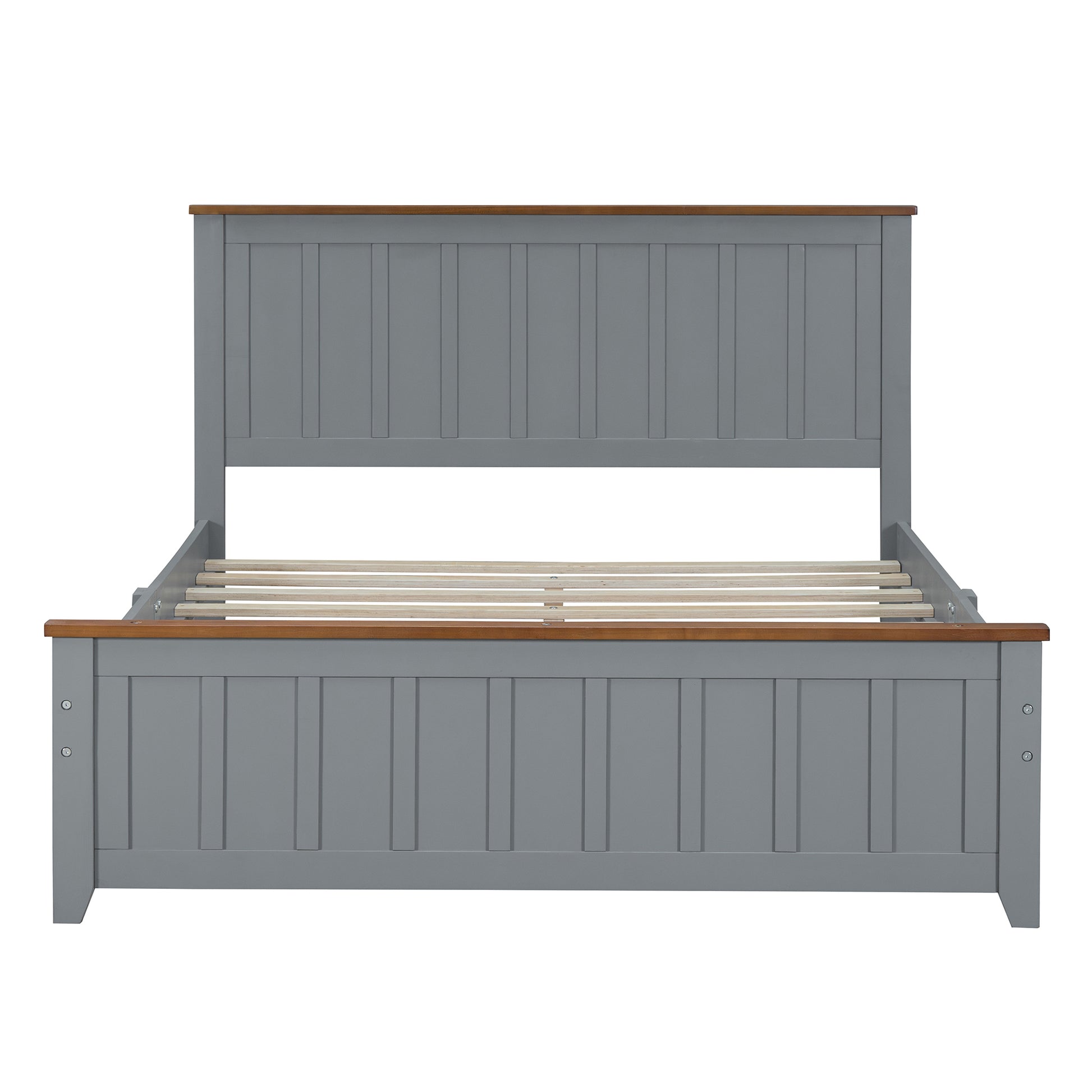 Full Size Wood Platform Bed Wooden Slat Support, Vintage Simple Bed Frame With Rectangular Headboard And Footboard, Grey Box Spring Not Required Full Grey Wood