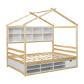 Full House Bed With Roof Frame, Bedside Shelves, Under Bed Storage Unit,Natural Full Natural American Design Pine