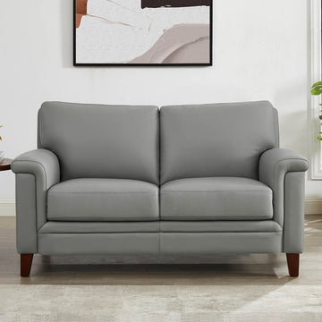 Westcott Leather Loveseat Silver Grey Memory Foam Genuine Leather