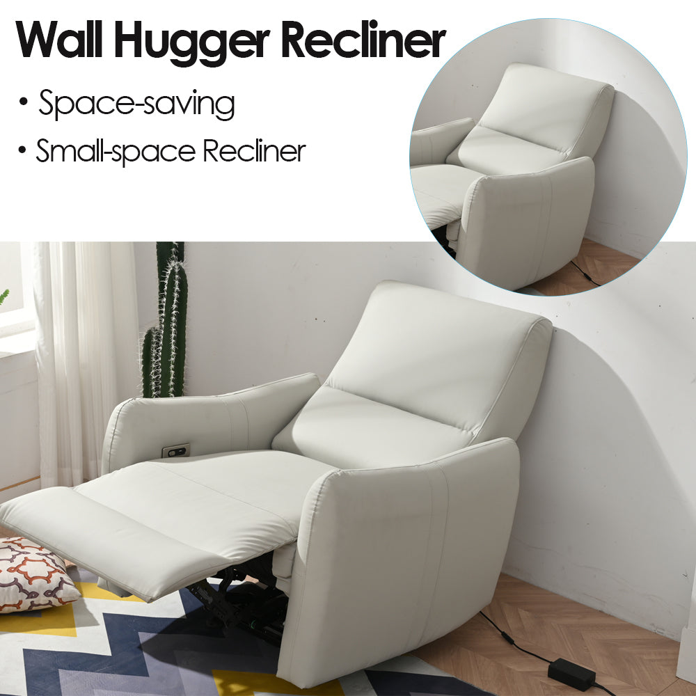 Light Gray Power Recliner Wall Hugger,Small Power Recliner For Living Room,Electric Recliner For Small Space,Reclining Sofa For Bedroom Light Gray Light Brown Wood Primary Living Space Heavy Duty