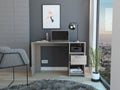 Omma Computer Desk, One Drawer, Two Shelves Grey Computer Desk Office Modern Freestanding Rectangular Open Storage Desk Rectangular Particle Board Engineered Wood