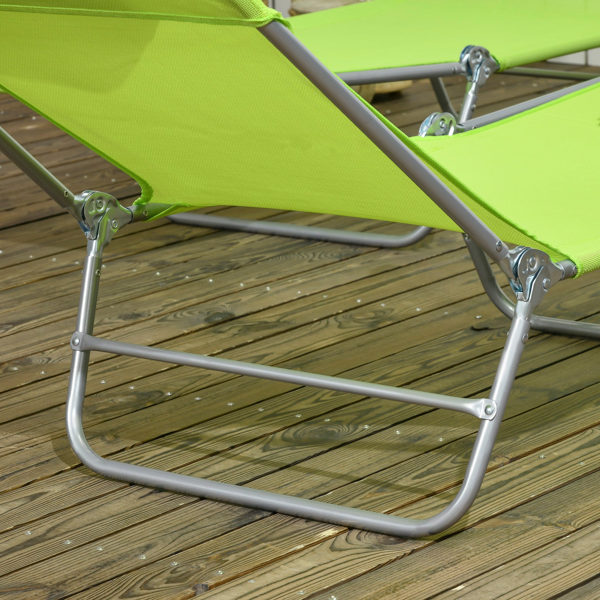 Outsunny 2 Piece Folding Chaise Lounge Chairs, Pool Sun Tanning Chairs, Outdoor Lounge Chairs With 6 Position Reclining Back,Mesh Seat, Headrest For Beach, Yard, Patio, Green Green Steel