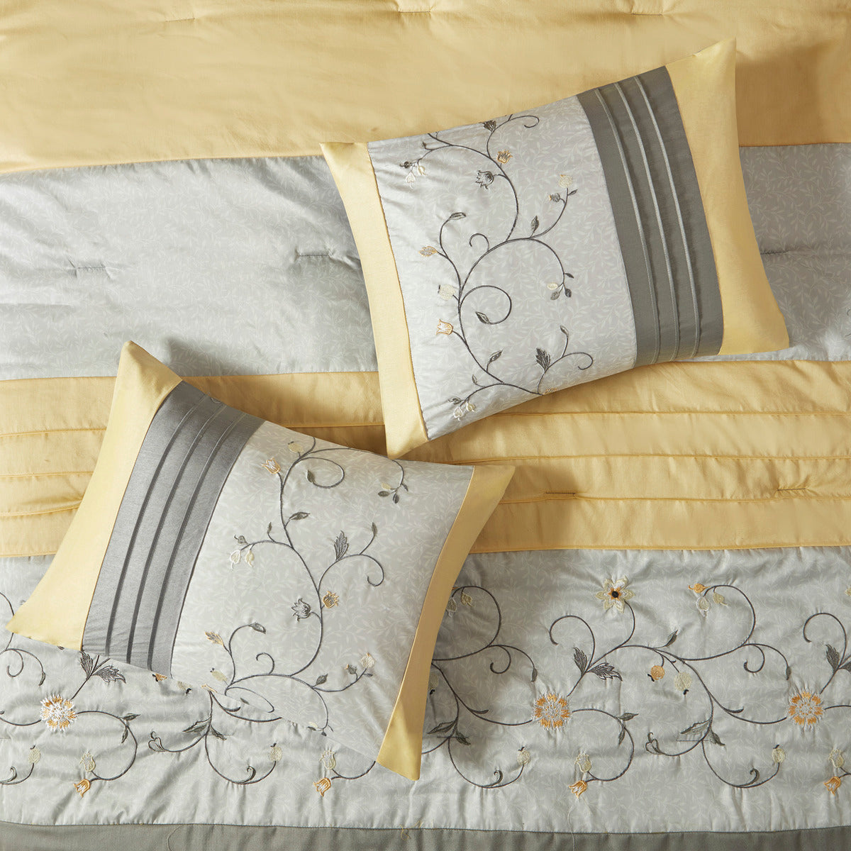 Embroidered 7 Piece Comforter Set Yellow Queen Queen Yellow Polyester