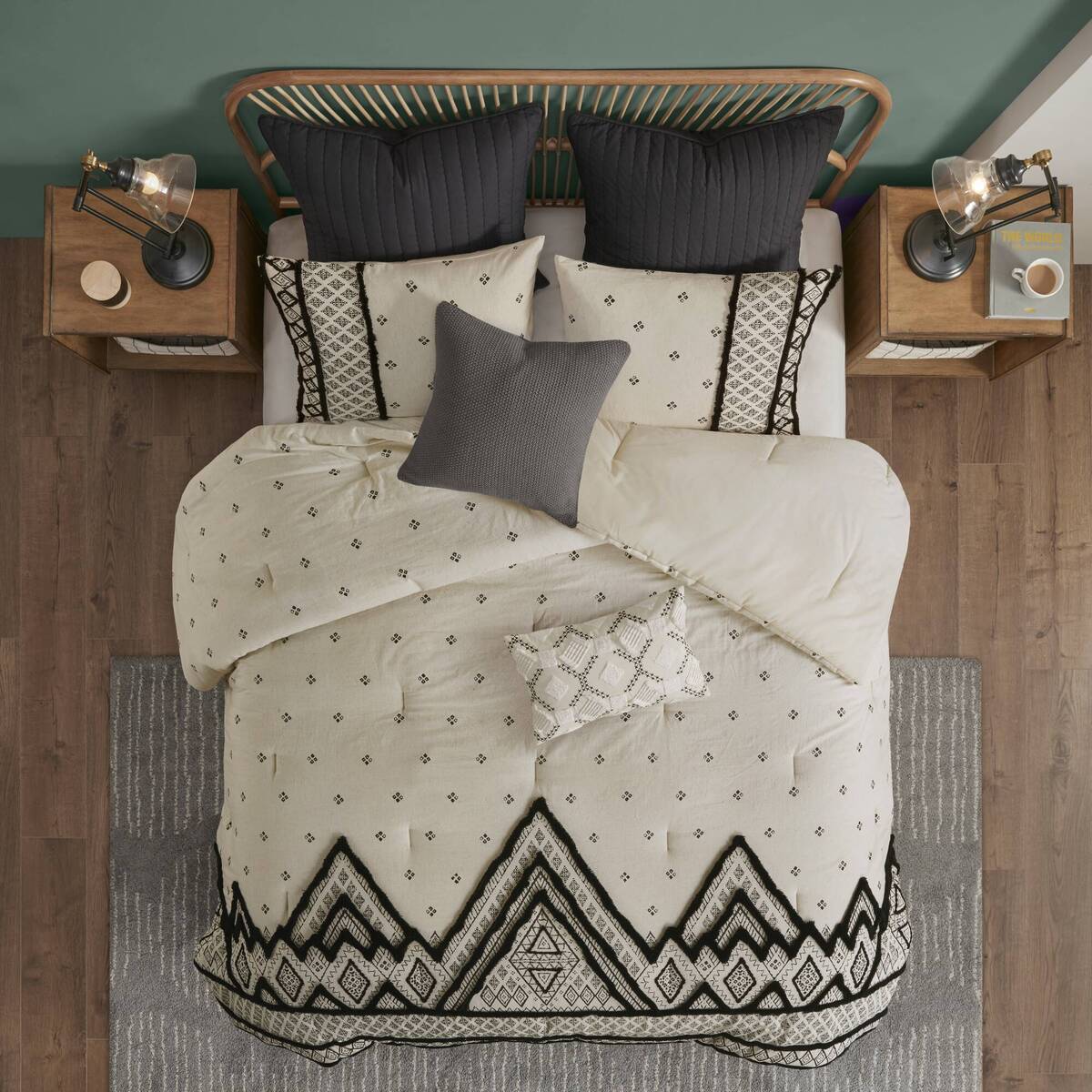 3 Piece Cotton And Flax Linen Blend Comforter Set Natural King Cal King King White Black Cotton