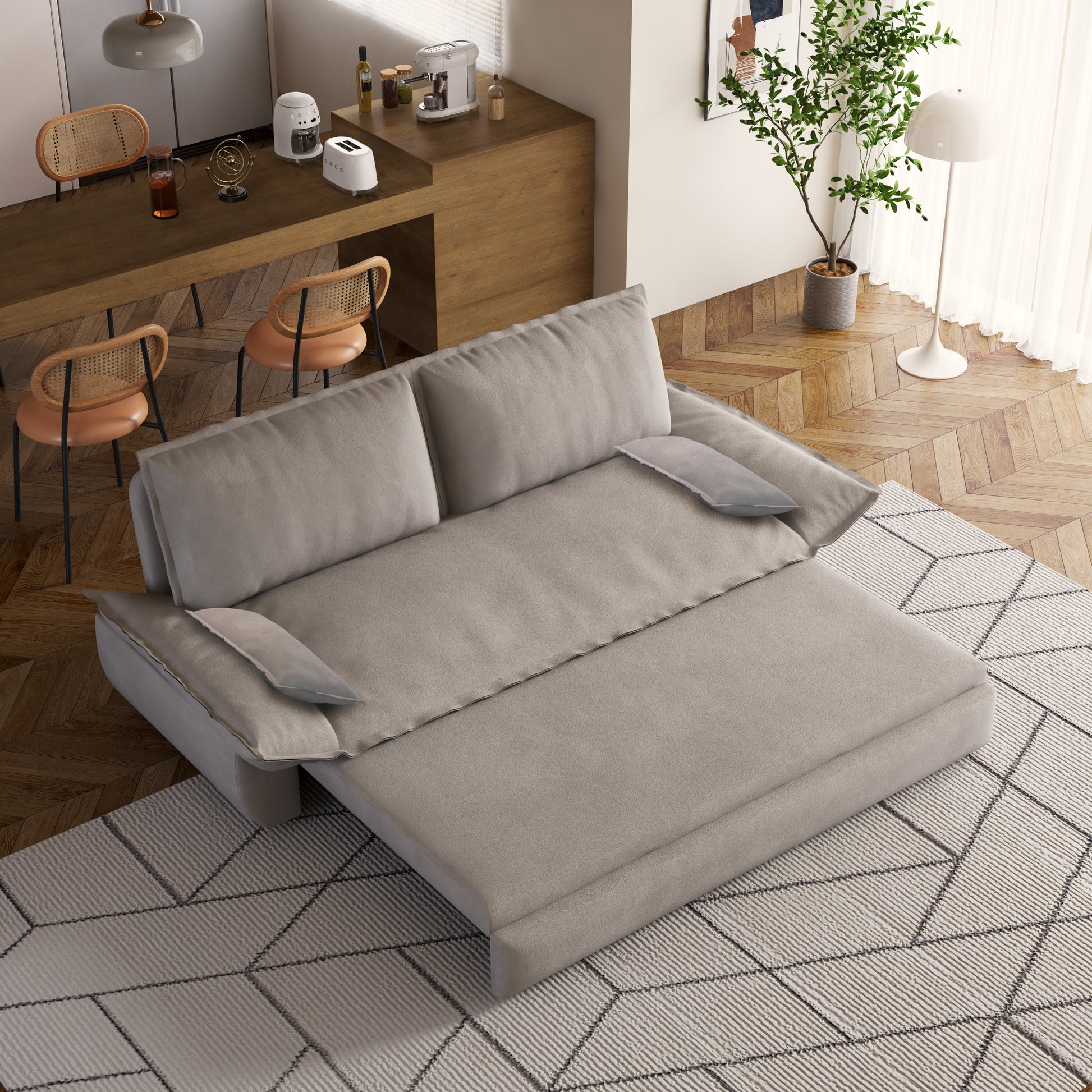 70.1" Queen Pull Out Sofa Bed, 3 In 1 Convertible Sleeper Sofa With 2 Soft Pillows,Multi Functional Velvet Loveseat Bed,Grey Old Sku:W1885P143788 W1885P154642 Grey Velvet 2 Seat