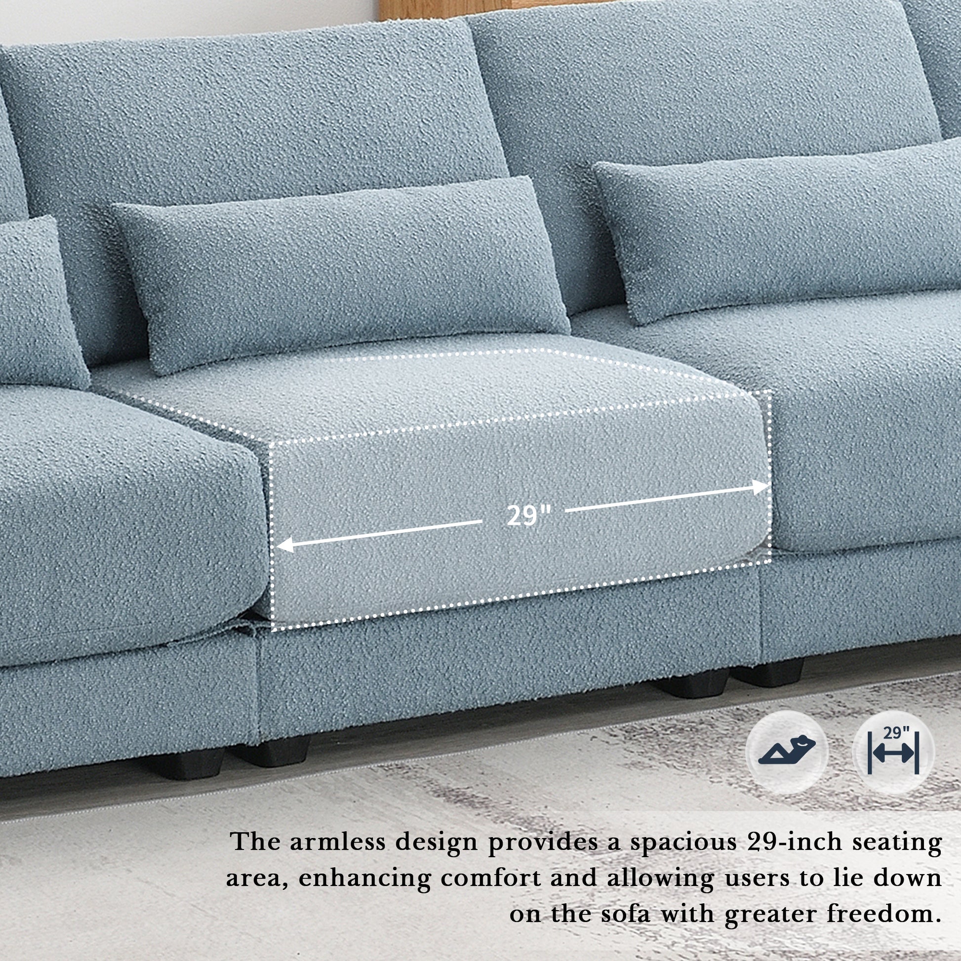 120*61" Oversized Deep Seat Sectional Sofa With Reversible Chaise,Loop Yarn Fabric 5 Seat Armless Indoor Furniture,Convertible L Shaped Couch For Living Room,Apartment,3 Colors Blue Fabric 5 Seat