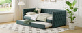 Twin Size Tufted Upholstered Daybed With Trundle, Velvet Sofabed With Rivet Design, No Box Spring Needed,Green Twin Green Velvet